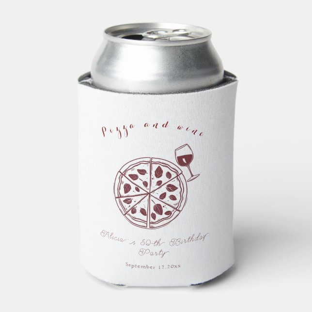 Elegant Pizza and wine birthday  Can Cooler (Can Front)
