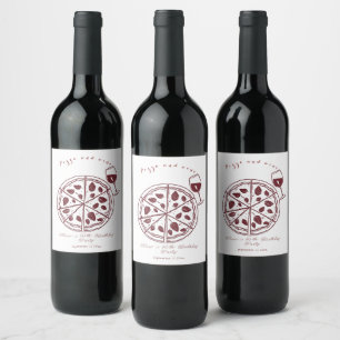 Elegant Pizza and wine birthday Label