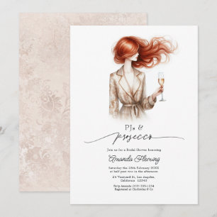 Elegant PJs & Prosecco Red Hair Bridal Shower Invitation