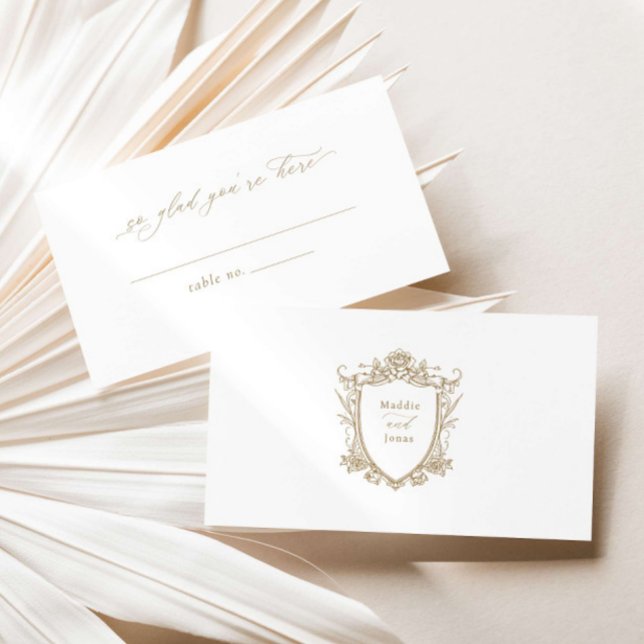 Elegant place card w calligraphy + wedding crest (Creator Uploaded)