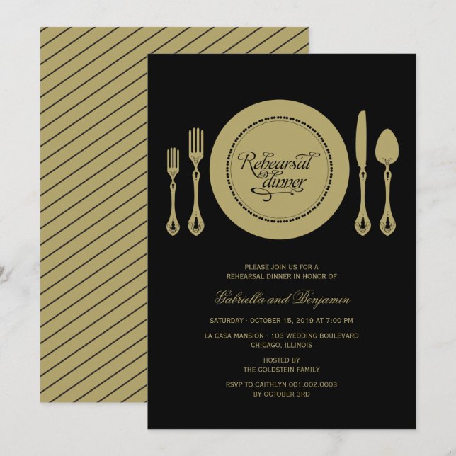 Elegant Place Setting Wedding Rehearsal Dinner Invitation (Front/Back)