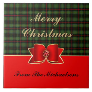 Elegant Plaid and Jewelled Bow with Name Tile