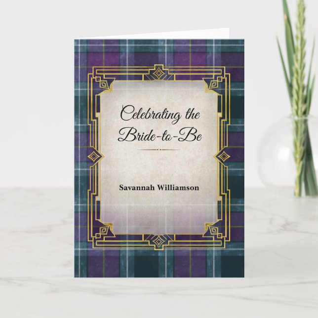 Elegant Plaid Art Deco Bridal Shower Card (Front)