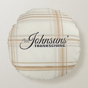 Elegant Plaid Autumn Thanksgiving Round Pillow