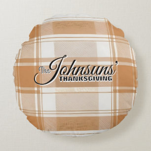 Elegant Plaid Autumn Thanksgiving Round Pillow