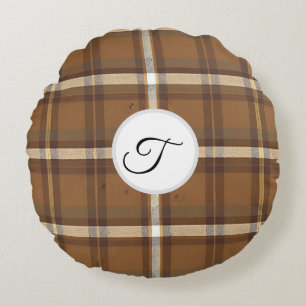 Elegant Plaid Autumn Thanksgiving Round Pillow