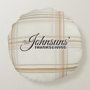 Elegant Plaid Autumn Thanksgiving Round Pillow