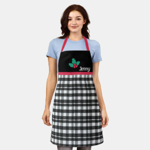 Elegant Plaid Christmas Apron - Black & White Desi