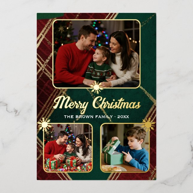 Elegant Plaid Christmas Photo Foil Card (Front)