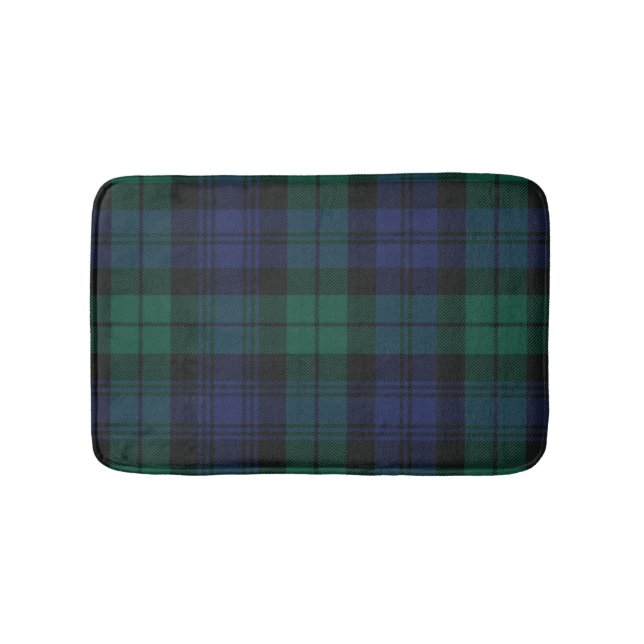 Elegant Plaid Classic Rustic Green Tartan Bath Mat (Front)
