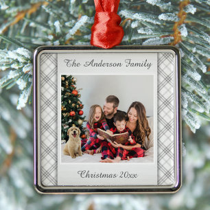 Elegant Plaid Family Photo Christmas Ornament