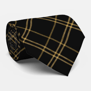  Elegant Plaid Gold and Black Tie