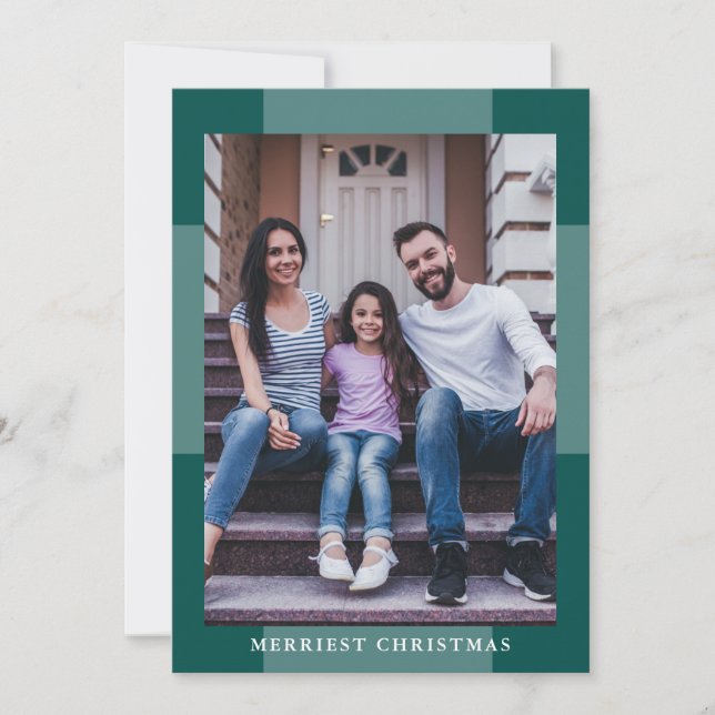 Elegant Plaid Merriest Christmas Photo Holiday Card (Front)
