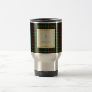 Elegant Plaid Pattern Monogram Travel Mug