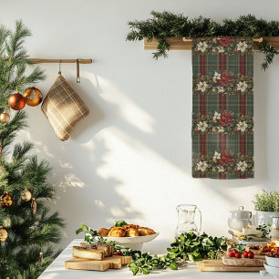 Elegant Plaid & Poinsettias Christmas Holiday Kitchen Towel