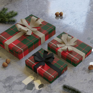 Elegant Plaid Red Green Chequered Tartan Wrapping Paper