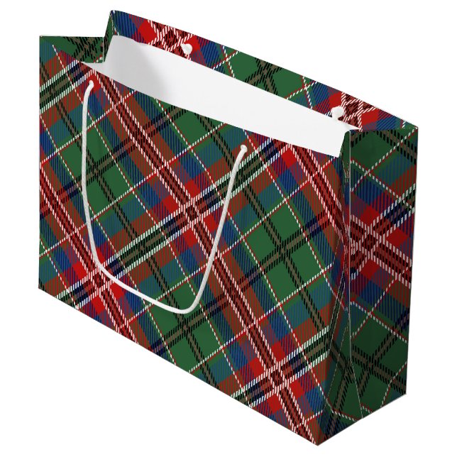 Elegant Plaid Red Green Rustic Tartan Large Gift Bag (Front Angled)