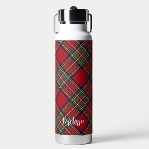 Elegant Plaid Red Green Stewart Tartan Rustic Water Bottle