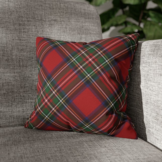 Elegant Plaid Rustic Clan Stewart Tartan Throw Pillow (Plaid Red and Green Check Clan Stewart Tartan Throw Pillow)