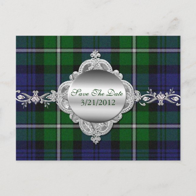 Elegant Plaid Save The Date Postcard (Front)