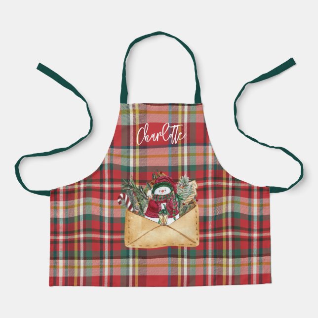 Elegant Plaid Script Christmas Holidays Custom Apron (Front)
