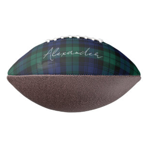 Elegant Plaid Script Green Tartan Personalized Football