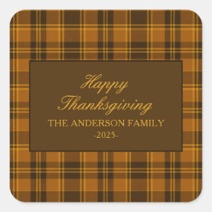 Elegant Plaid Thanksgiving Classic Custom Favor Square Sticker