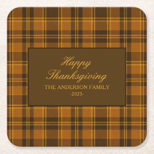 Elegant Plaid Thanksgiving Classic Vintage Custom  Square Paper Coaster