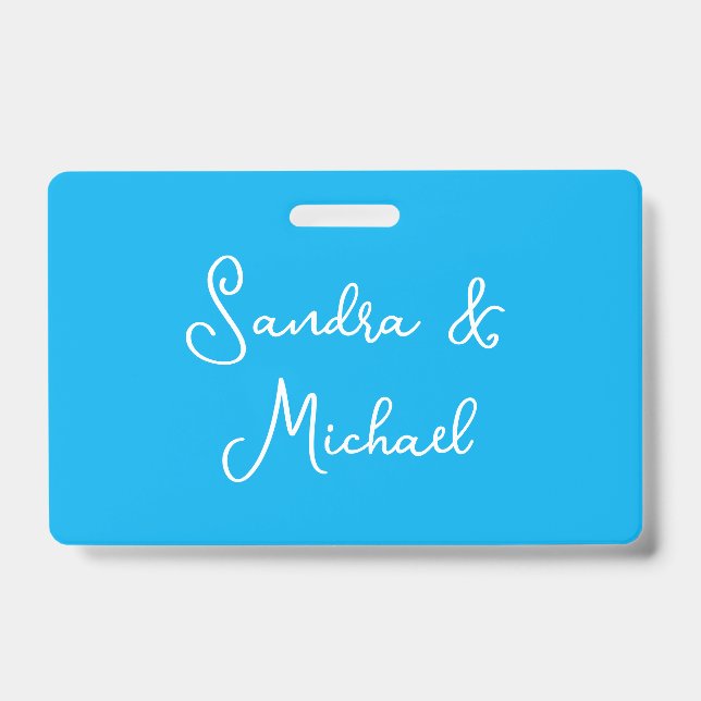 Elegant Plain Azure Blue Personalized Custom Badge (Front)