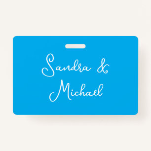 Elegant Plain Azure Blue Personalized Custom Badge