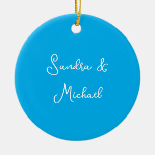 Elegant Plain Azure Blue Personalized Custom Ceramic Ornament
