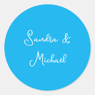Elegant Plain Azure Blue Personalized Custom Classic Round Sticker