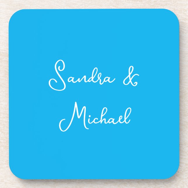 Elegant Plain Azure Blue Personalized Custom Coaster (Front)