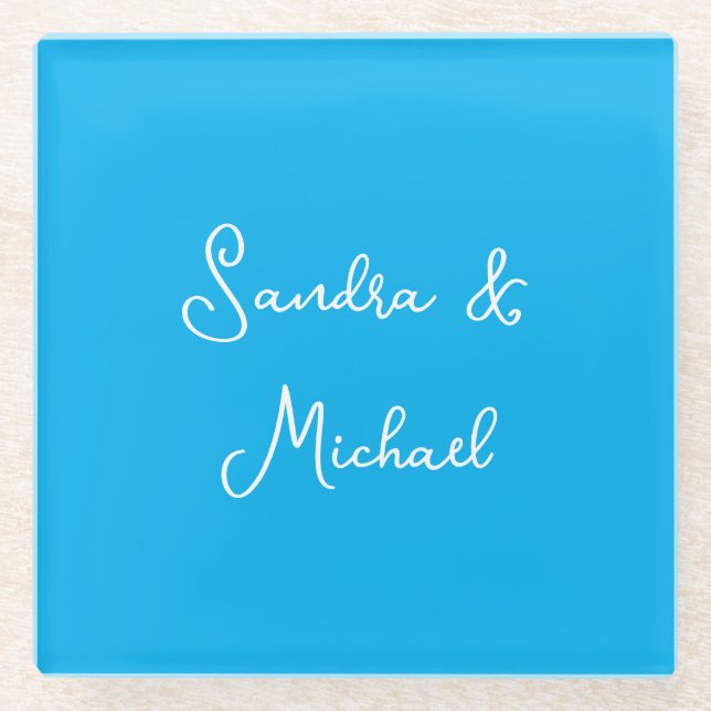 Elegant Plain Azure Blue Personalized Custom Glass Coaster (Front)