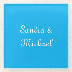 Elegant Plain Azure Blue Personalized Custom Glass Coaster