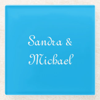 Elegant Plain Azure Blue Personalized Custom Glass Coaster
