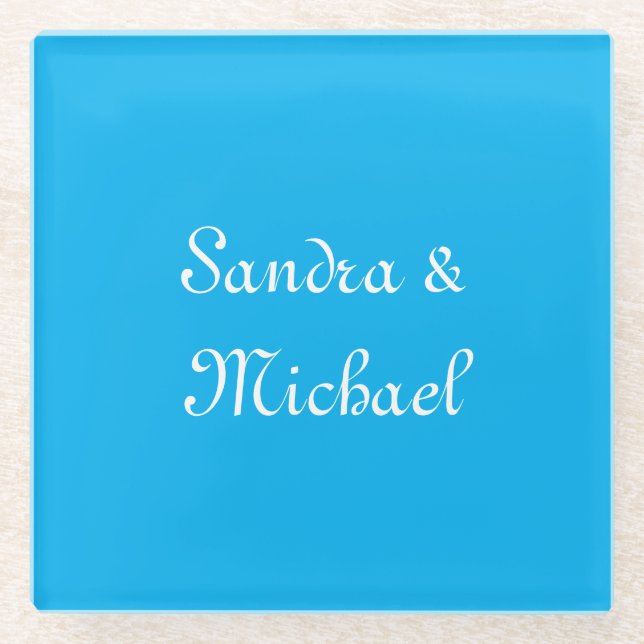 Elegant Plain Azure Blue Personalized Custom Glass Coaster (Front)