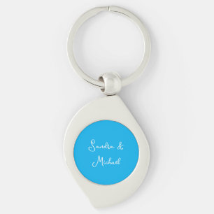 Elegant Plain Azure Blue Personalized Custom Keychain