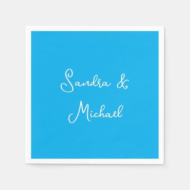 Elegant Plain Azure Blue Personalized Custom Napkin (Front)