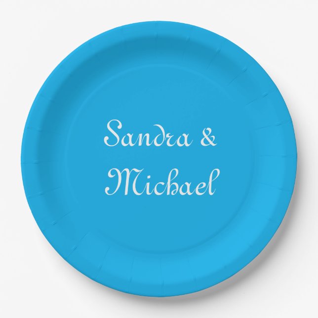 Elegant Plain Azure Blue Personalized Custom Paper Plate (Front)