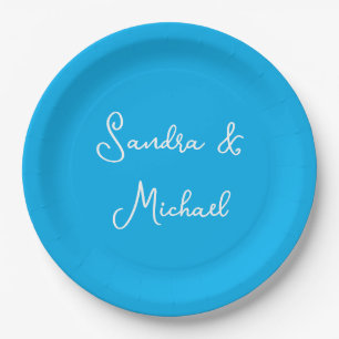 Elegant Plain Azure Blue Personalized Custom Paper Plate