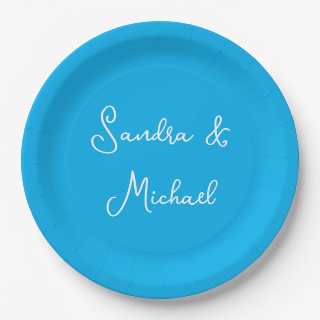 Elegant Plain Azure Blue Personalized Custom Paper Plate (Front)
