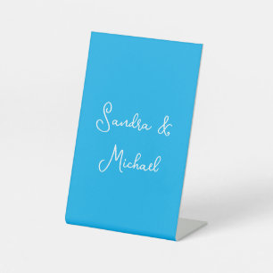 Elegant Plain Azure Blue Personalized Custom Pedestal Sign