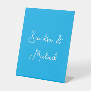 Elegant Plain Azure Blue Personalized Custom Pedestal Sign