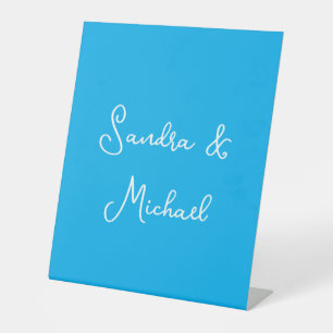 Elegant Plain Azure Blue Personalized Custom Pedestal Sign