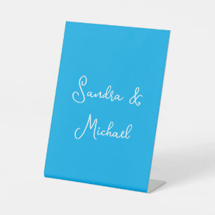 Elegant Plain Azure Blue Personalized Custom Pedestal Sign