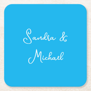 Elegant Plain Azure Blue Personalized Custom Square Paper Coaster