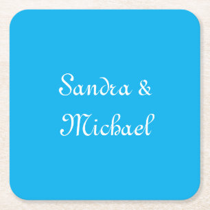 Elegant Plain Azure Blue Personalized Custom Square Paper Coaster