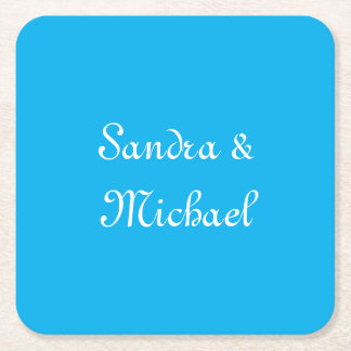 Elegant Plain Azure Blue Personalized Custom Square Paper Coaster