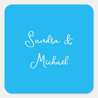 Elegant Plain Azure Blue Personalized Custom Square Sticker